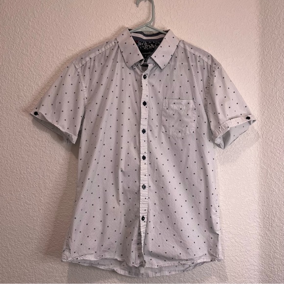 Coastal Polka Dots Nautical Short Sleeve Slim Button Up Shirt Mens Size XL - Picture 11 of 11